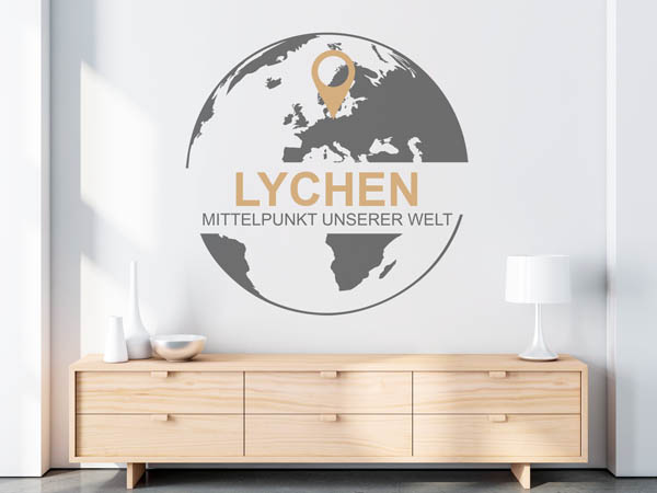 Wandtattoo Lychen - Mittelpunkt unserer Welt mit Pin im Globus
