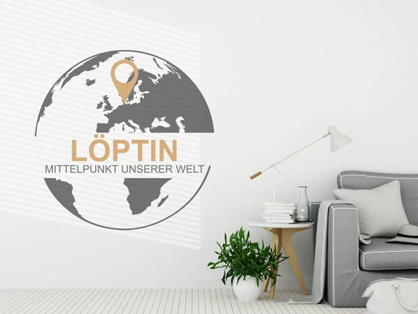 Wandtattoo Löptin - Mittelpunkt unserer Welt mit Pin im Globus