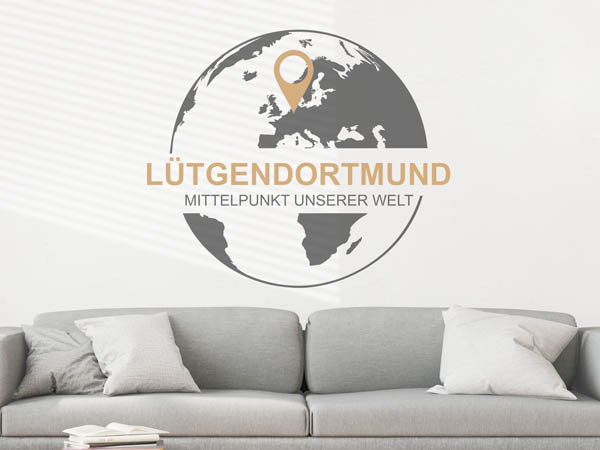 Wandtattoo Lütgendortmund - Mittelpunkt unserer Welt mit Pin im Globus