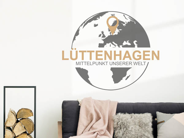 Wandtattoo Lüttenhagen - Mittelpunkt unserer Welt mit Pin im Globus