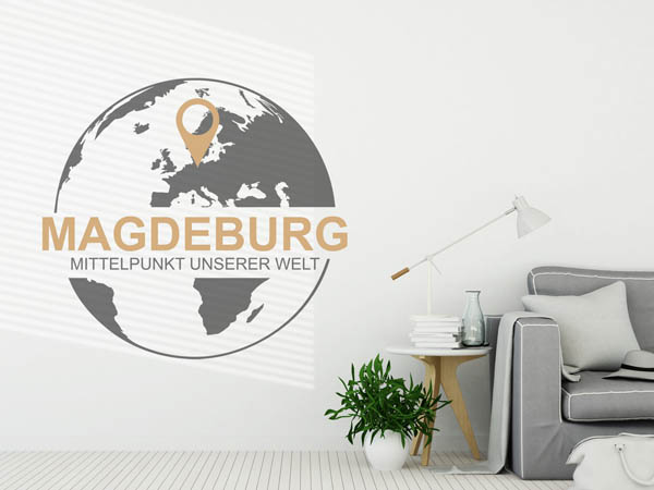Wandtattoo Magdeburg - Mittelpunkt unserer Welt mit Pin im Globus