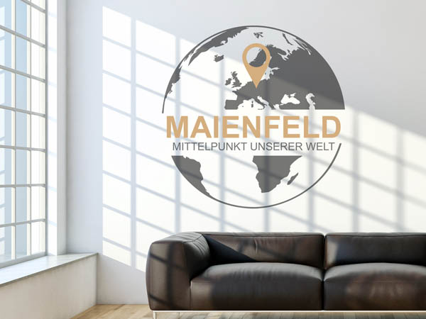Wandtattoo Maienfeld - Mittelpunkt unserer Welt mit Pin im Globus