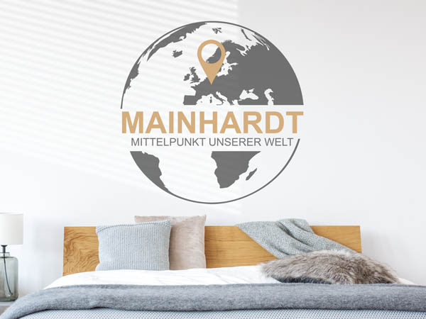 Wandtattoo Mainhardt - Mittelpunkt unserer Welt mit Pin im Globus