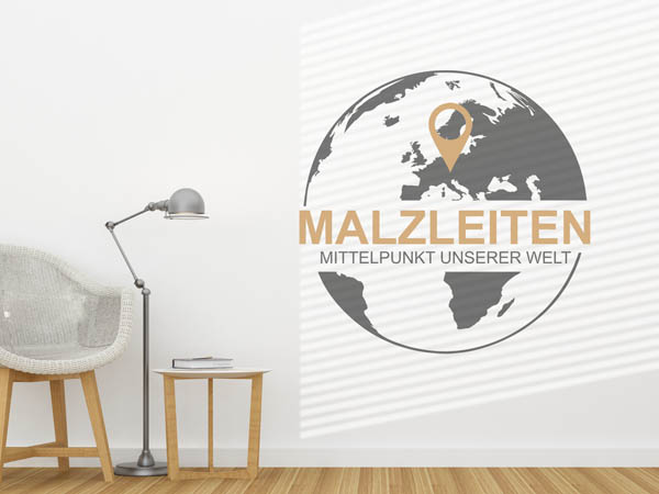 Wandtattoo Malzleiten - Mittelpunkt unserer Welt mit Pin im Globus