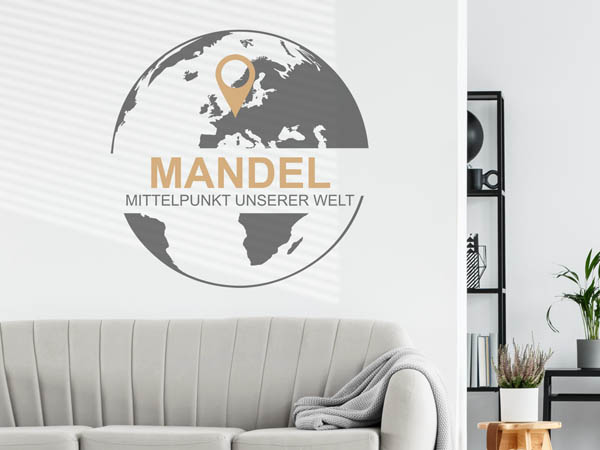 Wandtattoo Mandel - Mittelpunkt unserer Welt mit Pin im Globus