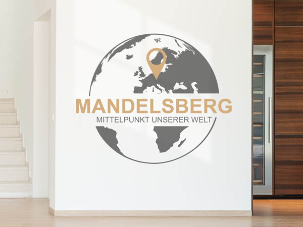 Wandtattoo Mandelsberg - Mittelpunkt unserer Welt mit Pin im Globus