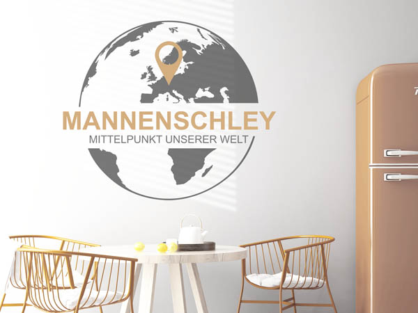 Wandtattoo Mannenschley - Mittelpunkt unserer Welt mit Pin im Globus