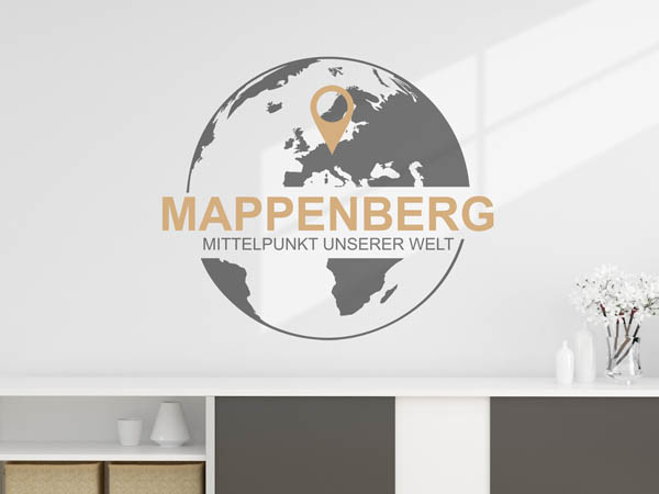 Wandtattoo Mappenberg - Mittelpunkt unserer Welt mit Pin im Globus