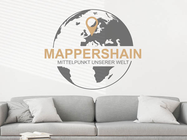 Wandtattoo Mappershain - Mittelpunkt unserer Welt mit Pin im Globus