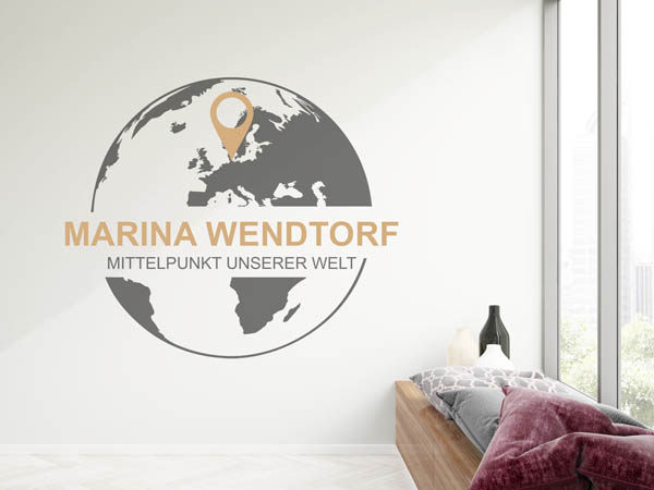 Wandtattoo Marina Wendtorf - Mittelpunkt unserer Welt mit Pin im Globus