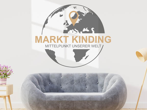 Wandtattoo Markt Kinding - Mittelpunkt unserer Welt mit Pin im Globus