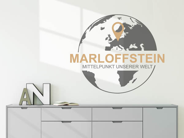 Wandtattoo Marloffstein - Mittelpunkt unserer Welt mit Pin im Globus