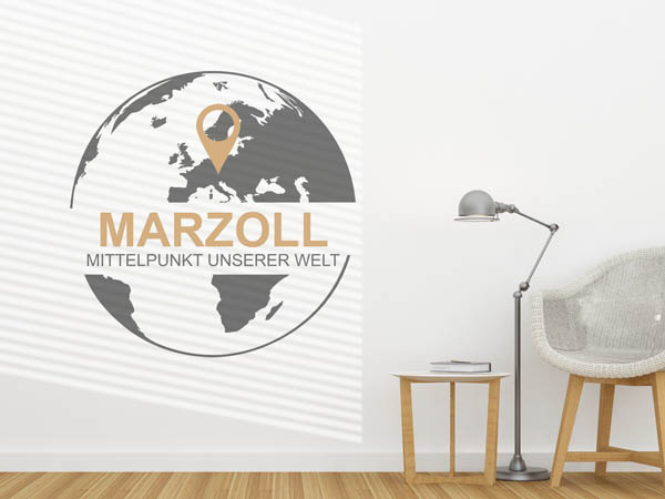 Wandtattoo Marzoll - Mittelpunkt unserer Welt mit Pin im Globus