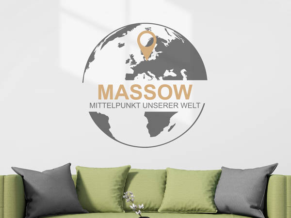 Wandtattoo Massow - Mittelpunkt unserer Welt mit Pin im Globus