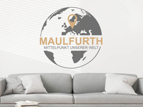 Wandtattoo Maulfurth - Mittelpunkt unserer Welt mit Pin im Globus