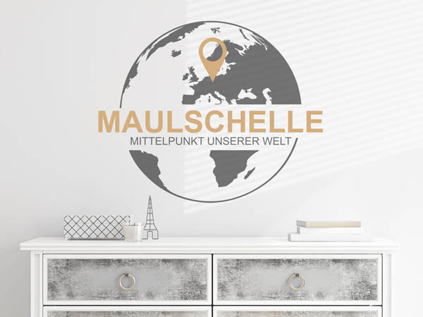 Wandtattoo Maulschelle - Mittelpunkt unserer Welt mit Pin im Globus