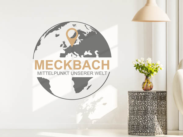 Wandtattoo Meckbach - Mittelpunkt unserer Welt mit Pin im Globus