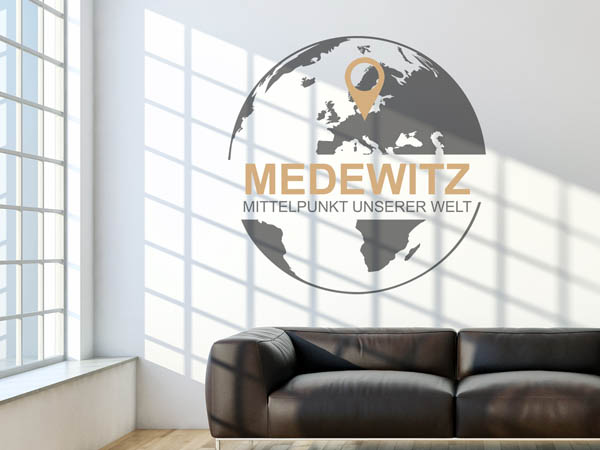 Wandtattoo Medewitz - Mittelpunkt unserer Welt mit Pin im Globus