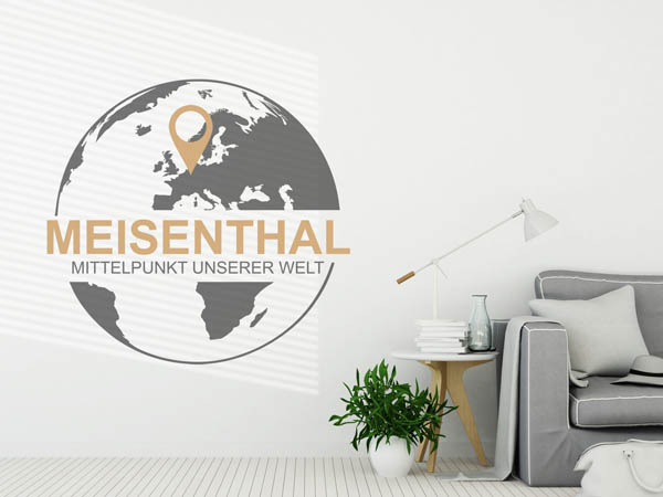 Wandtattoo Meisenthal - Mittelpunkt unserer Welt mit Pin im Globus