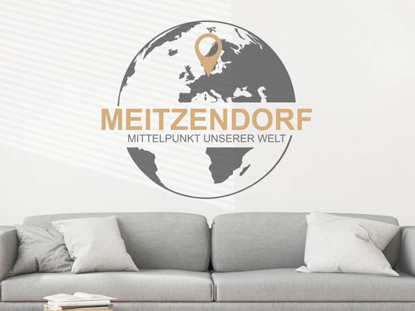 Wandtattoo Meitzendorf - Mittelpunkt unserer Welt mit Pin im Globus