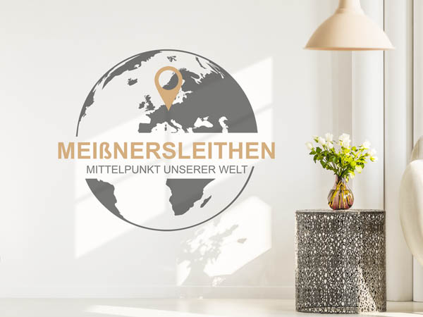 Wandtattoo Meißnersleithen - Mittelpunkt unserer Welt mit Pin im Globus