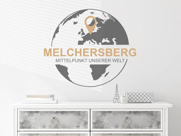 Wandtattoo Melchersberg - Mittelpunkt unserer Welt mit Pin im Globus