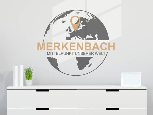 Wandtattoo Merkenbach - Mittelpunkt unserer Welt mit Pin im Globus