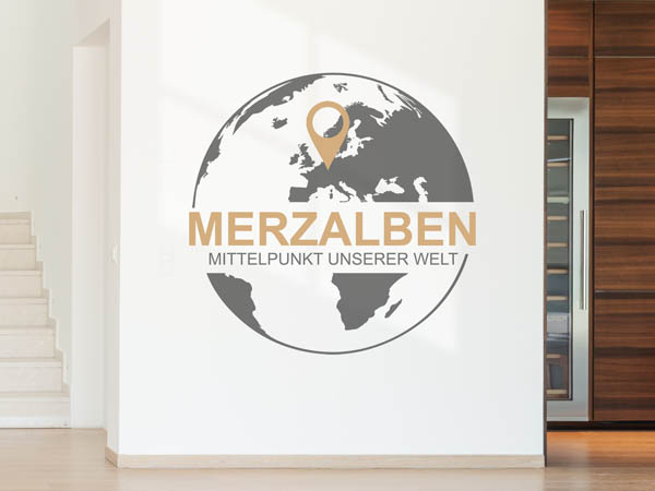 Wandtattoo Merzalben - Mittelpunkt unserer Welt mit Pin im Globus