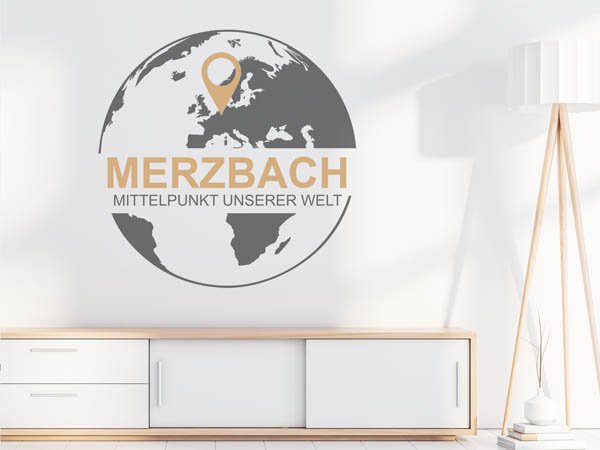 Wandtattoo Merzbach - Mittelpunkt unserer Welt mit Pin im Globus