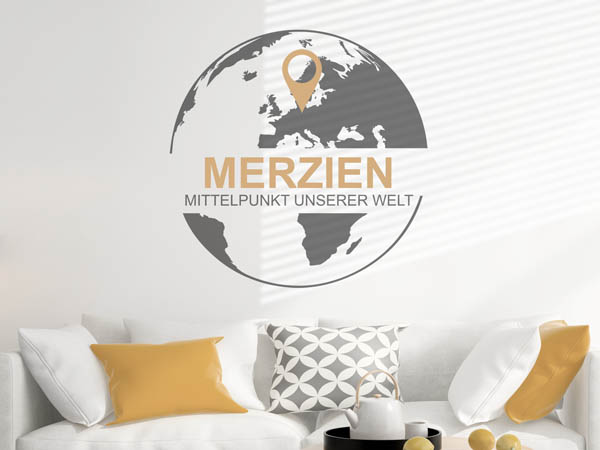 Wandtattoo Merzien - Mittelpunkt unserer Welt mit Pin im Globus