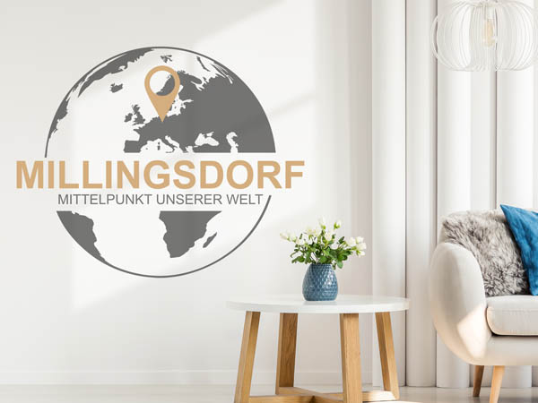 Wandtattoo Millingsdorf - Mittelpunkt unserer Welt mit Pin im Globus