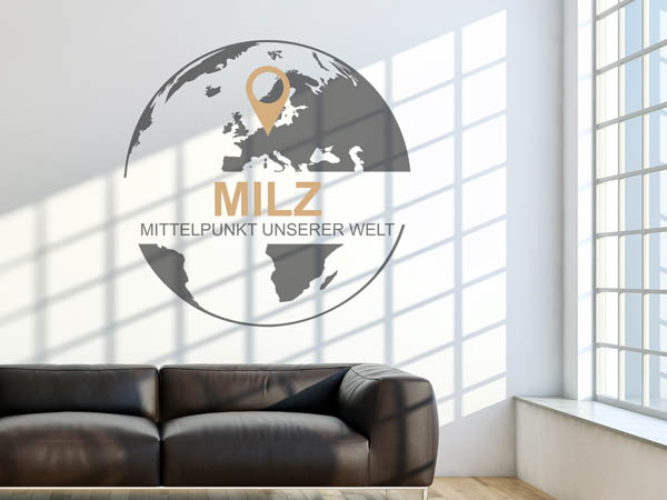 Wandtattoo Milz - Mittelpunkt unserer Welt mit Pin im Globus