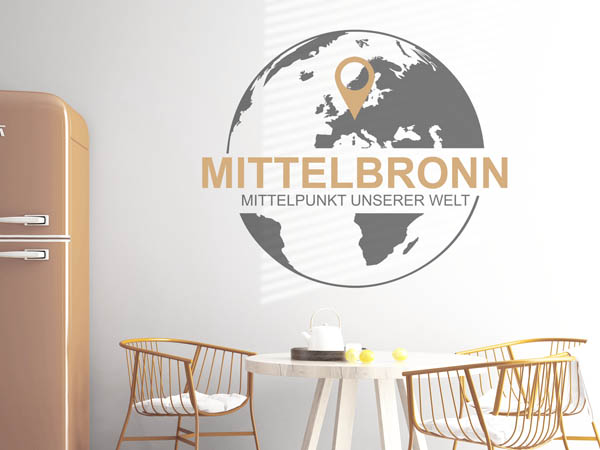 Wandtattoo Mittelbronn - Mittelpunkt unserer Welt mit Pin im Globus