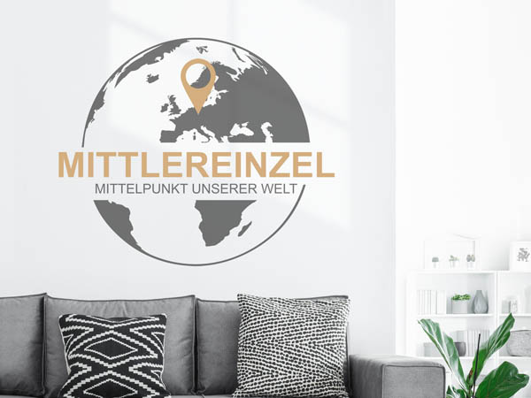 Wandtattoo Mittlereinzel - Mittelpunkt unserer Welt mit Pin im Globus