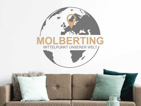 Wandtattoo Molberting - Mittelpunkt unserer Welt mit Pin im Globus