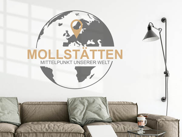 Wandtattoo Mollstätten - Mittelpunkt unserer Welt mit Pin im Globus