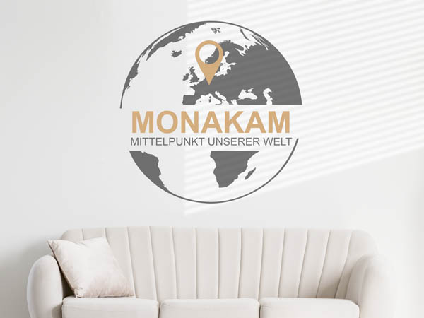 Wandtattoo Monakam - Mittelpunkt unserer Welt mit Pin im Globus