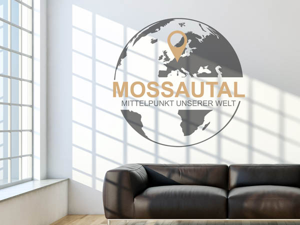 Wandtattoo Mossautal - Mittelpunkt unserer Welt mit Pin im Globus