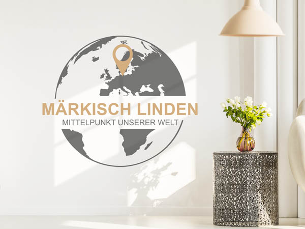 Wandtattoo Märkisch Linden - Mittelpunkt unserer Welt mit Pin im Globus