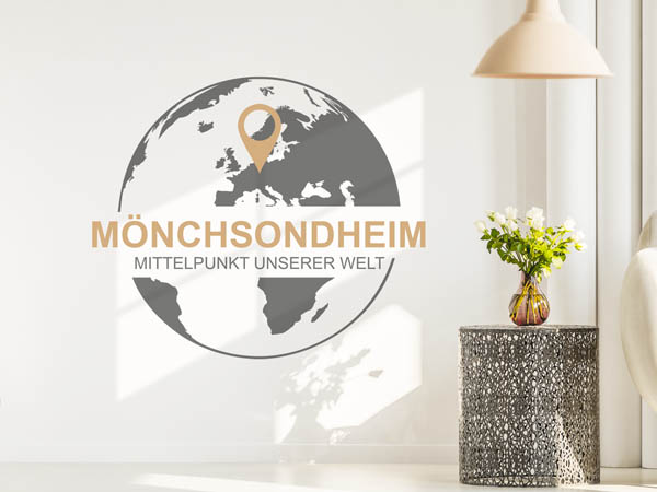 Wandtattoo Mönchsondheim - Mittelpunkt unserer Welt mit Pin im Globus
