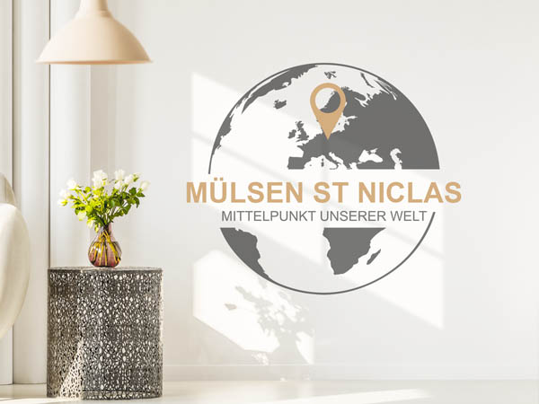 Wandtattoo Mülsen St Niclas - Mittelpunkt unserer Welt mit Pin im Globus