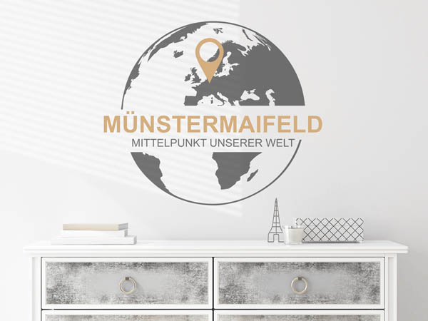 Wandtattoo Münstermaifeld - Mittelpunkt unserer Welt mit Pin im Globus