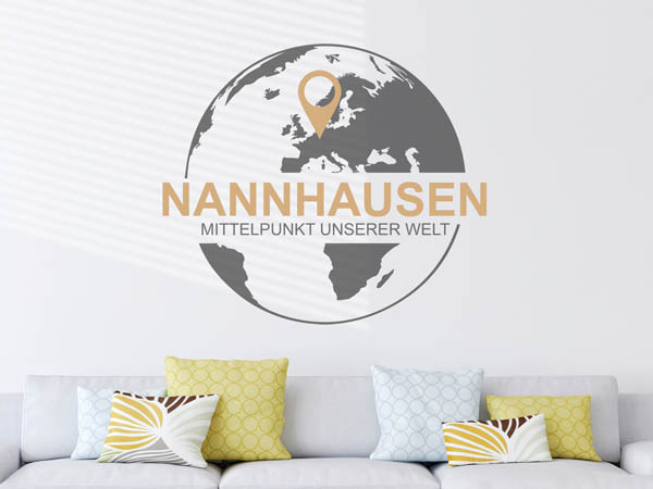 Wandtattoo Nannhausen - Mittelpunkt unserer Welt mit Pin im Globus
