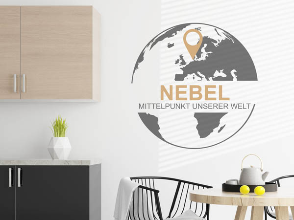 Wandtattoo Nebel - Mittelpunkt unserer Welt mit Pin im Globus