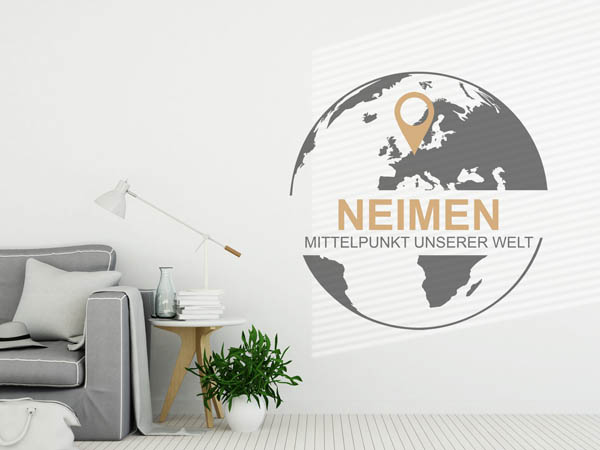 Wandtattoo Neimen - Mittelpunkt unserer Welt mit Pin im Globus