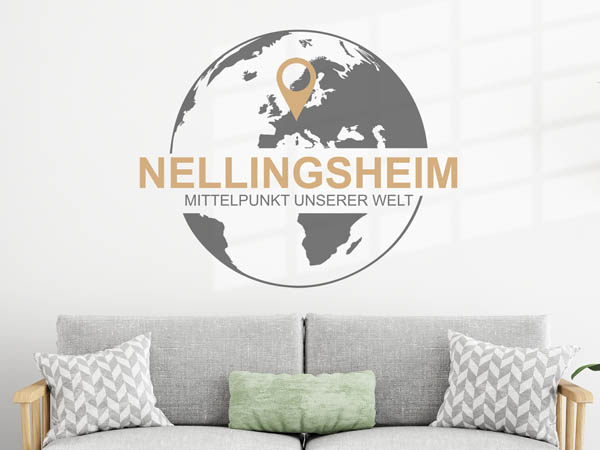 Wandtattoo Nellingsheim - Mittelpunkt unserer Welt mit Pin im Globus