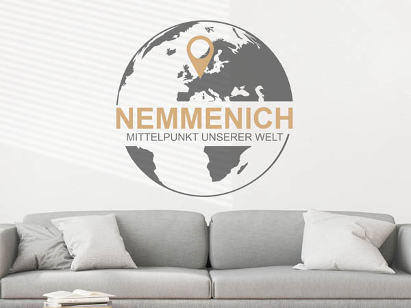 Wandtattoo Nemmenich - Mittelpunkt unserer Welt mit Pin im Globus