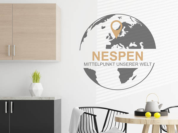 Wandtattoo Nespen - Mittelpunkt unserer Welt mit Pin im Globus