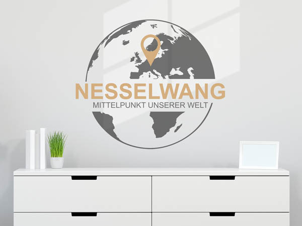 Wandtattoo Nesselwang - Mittelpunkt unserer Welt mit Pin im Globus