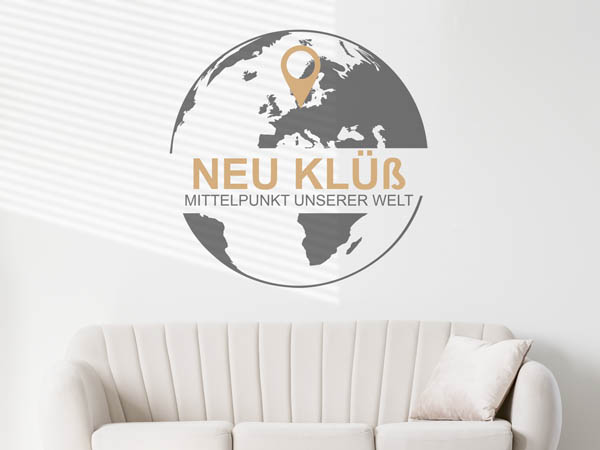 Wandtattoo Neu Klüß - Mittelpunkt unserer Welt mit Pin im Globus
